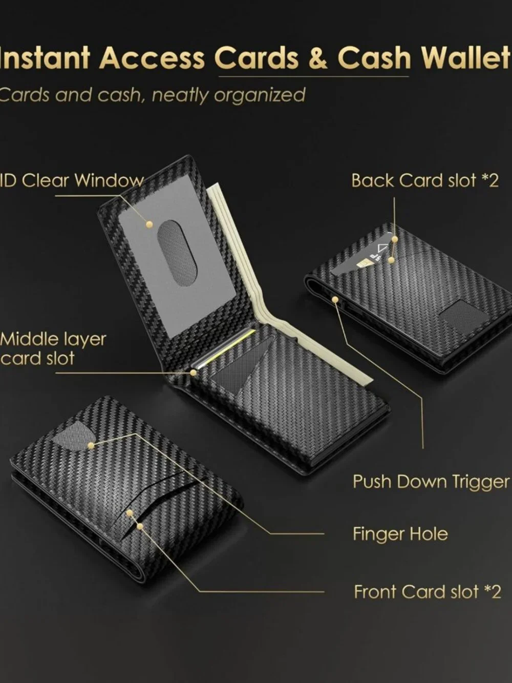 Slim Minimalist Wallet for Men - RFID Blocking, Carbon Fiber Design, 2026